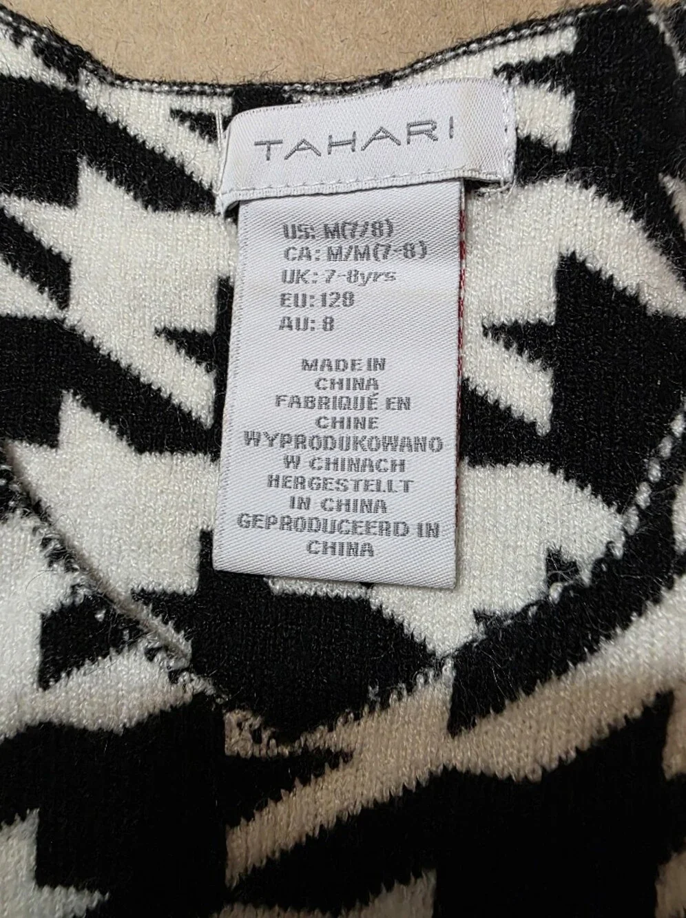 Girl's Tahari Black and White Houndstooth Knit dress
